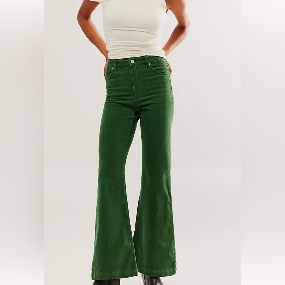 Rollas East Coast Flare Wide Leg Green Corduroy Jeans
